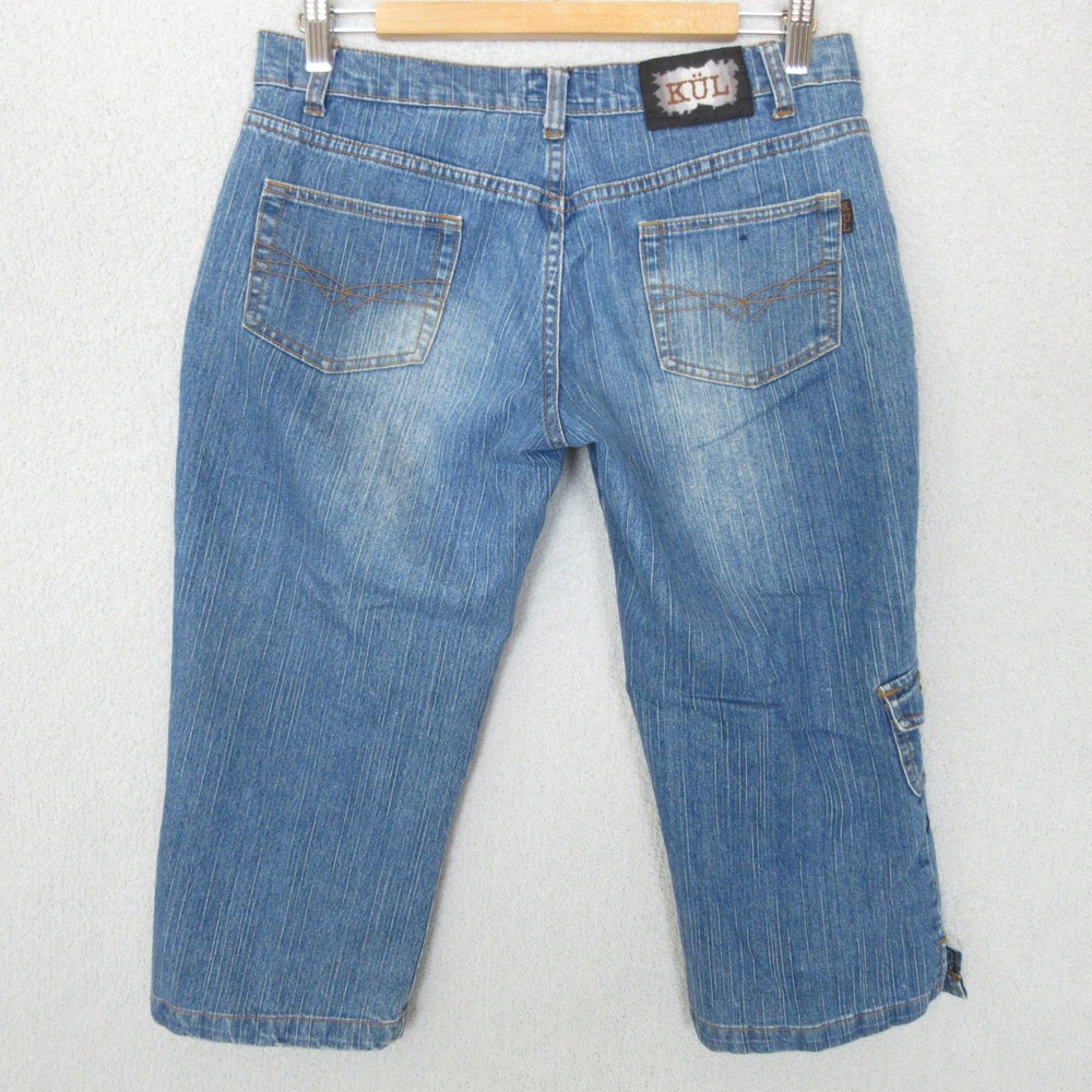 KÜL Women's Blue Denim Capri Pants Cropped Jeans Button Pockets Cute Size 5 - Picture 4 of 11